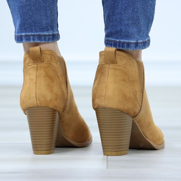Block High Heeled Ankle Boots Brown Synthetic Suede Chelsea Cone - Picture 6 of 12